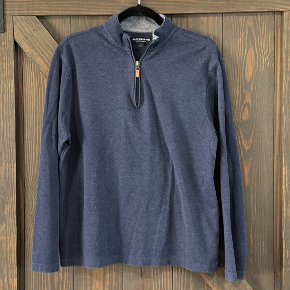 Mizzen+Main‎ Men’s Quarter Zip Long Sleeve Pullover Blue Sweater Size Large
